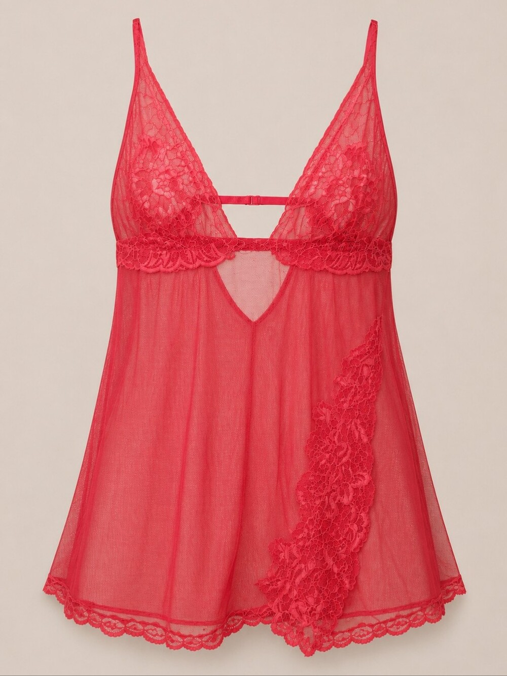 Victoria's Secret Red Lingerie Babydoll Womens Large Lace Mesh Sheer Chemise Y2K